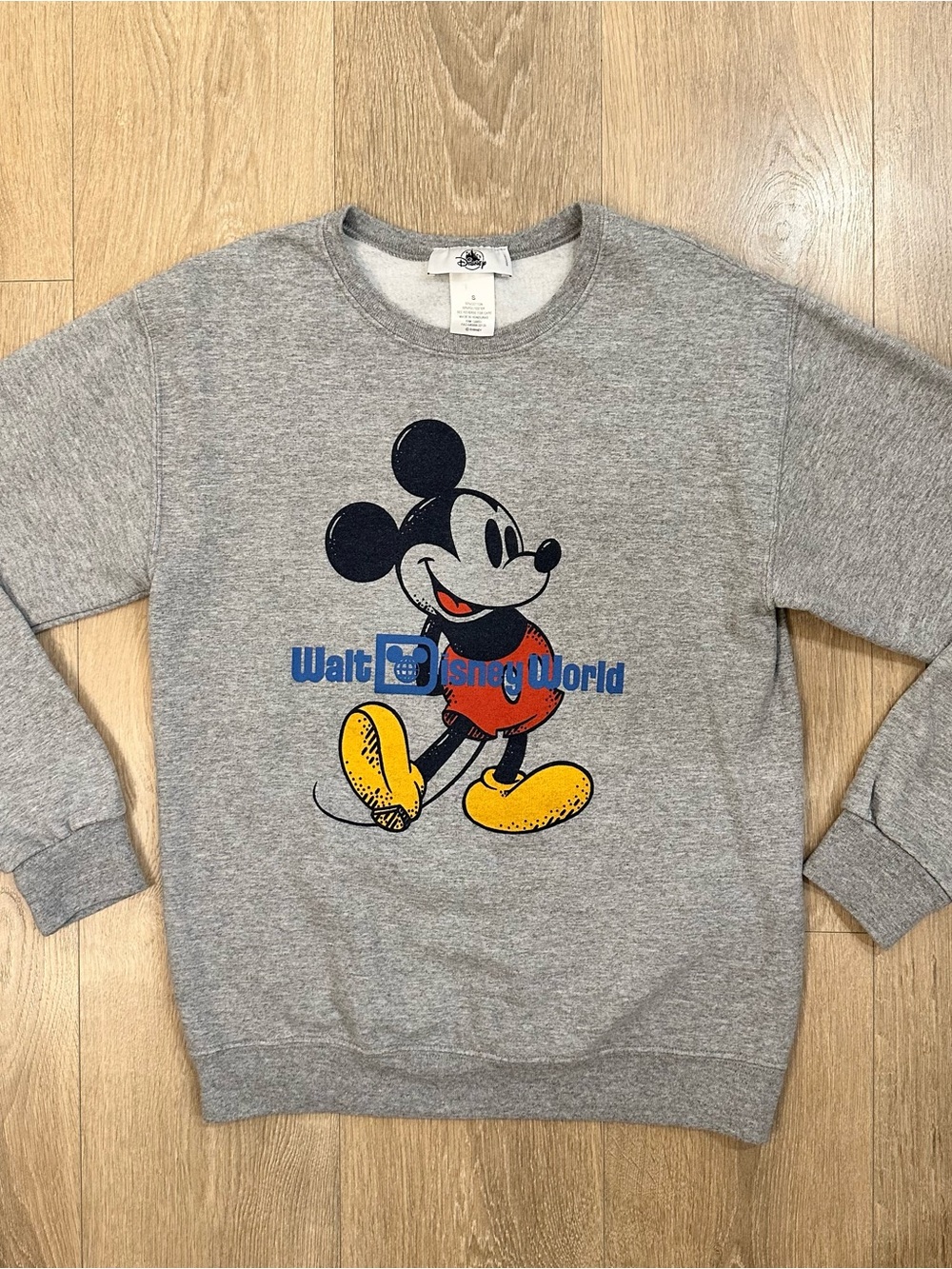 Disney Parks Gray Crewneck Sweatshirt with Vintage Mickey Graphic Women’s Small